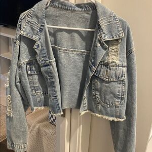 SHEIN Light Blue Fringe Jean Jacket